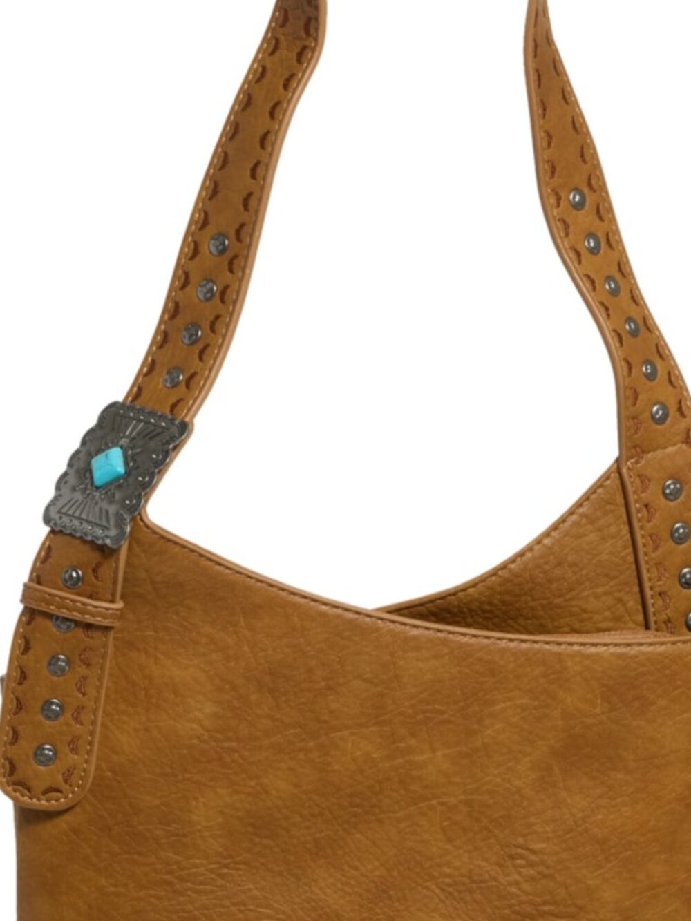 NEW Wrangler Turquoise Stone, Stud & Fringed Hobo Bag Brown Boho Western NWT - Picture 4 of 11